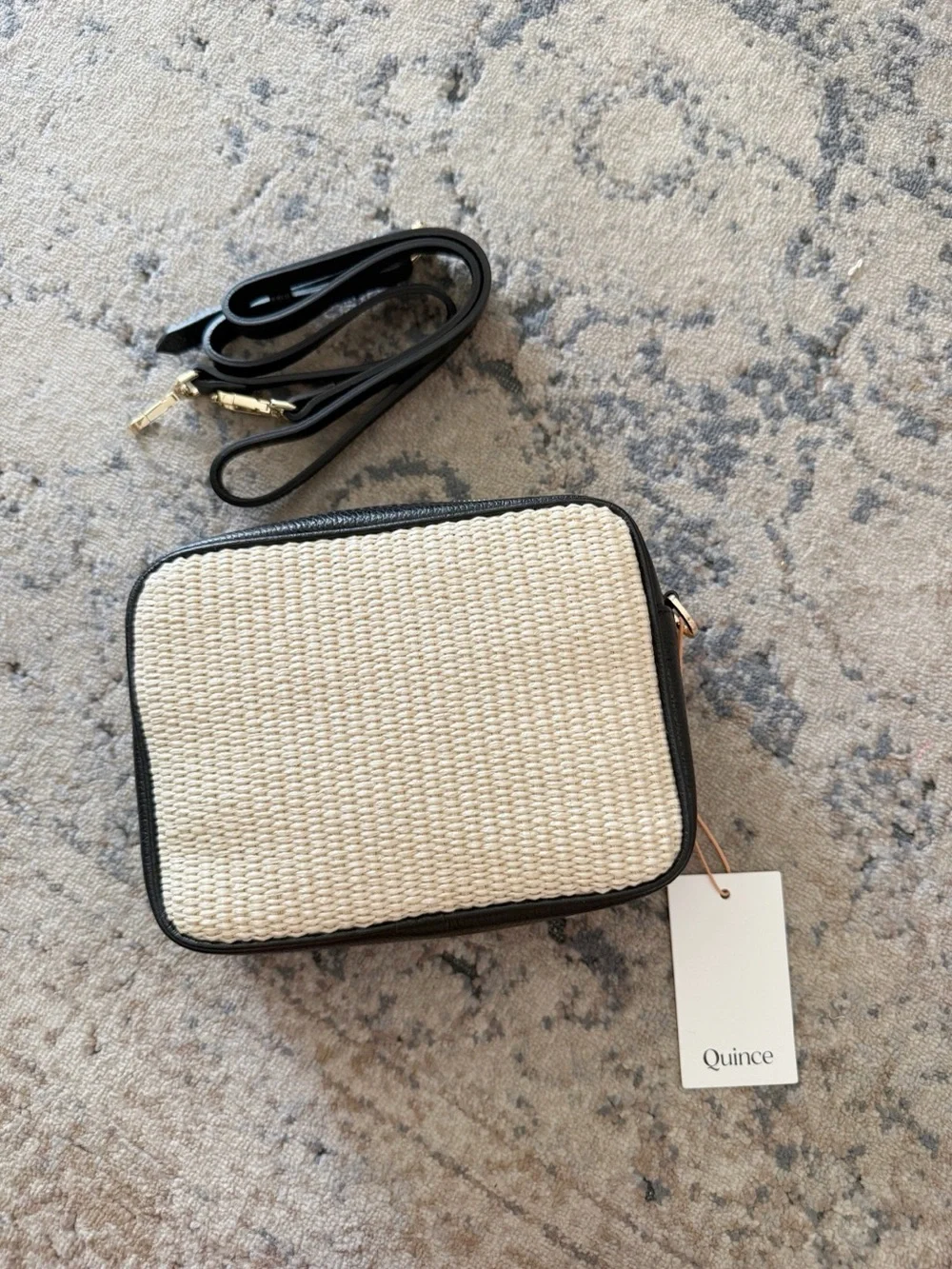 NWT Quince Italian Leather and Raffia Crossbody Bag